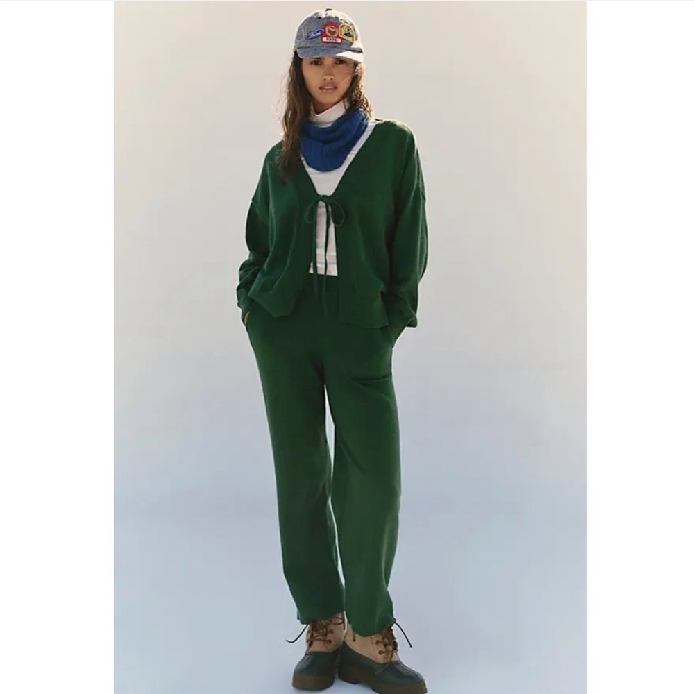 Free People Beach Solar Sweater Set in Pine Heather Knit Tie Cardigan & Pants LG - Picture 9 of 10